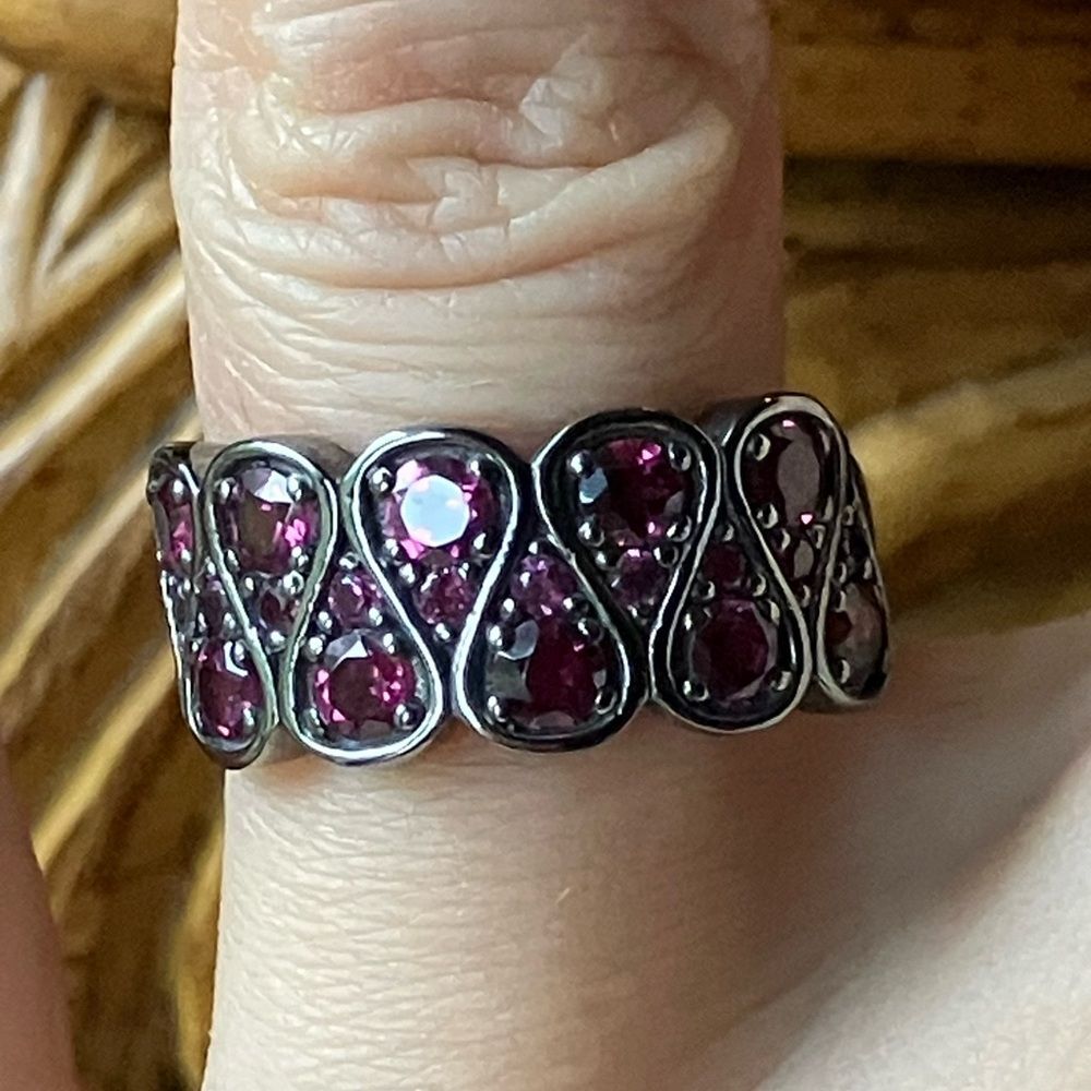 Natural Raspberry Garnet Black Rhodium Over Sterling Silver Ring Size 7